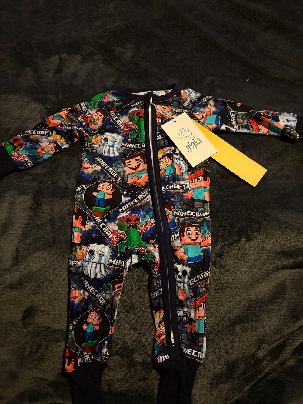 Minecraft Kids Zippered Footed One-Piece Pajama - Navy Multi